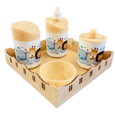 Imagem de Kit Higiene Bebê Safari Hora Do Sono C/bandeja MDF - Dóia Kids, Quadra