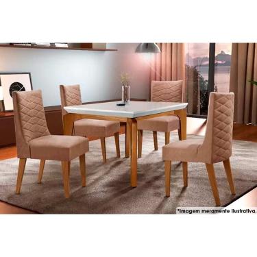 Imagem de Sala de Jantar Completa Londrina c/ Tampo Madeirado c/ Vidro 120x80cm e 4 Cadeiras Dafne Imbuia/Suede Capuccino - Rufato