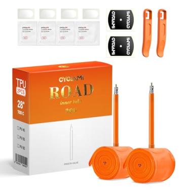 Imagem de CYCLAMI Pneu De Bicicleta Estrada 700C Com Câmara Ar Tpu 28" 700 X 18/23/25/28/30/32C, Válvula Presta, 65 Mm, Ultraleve Para Adultos (Inclui Kit Reparo E Alavancas Pneu)