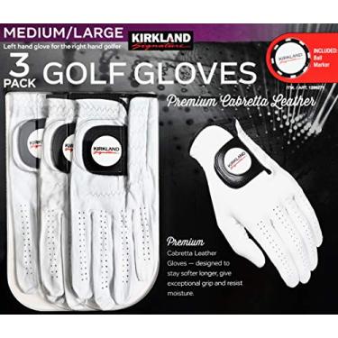 Imagem de KIRKLAND SIGNATURE Luvas de golfe masculinas Premium Cabretta Pacote com 3, Branco, Medium/Large