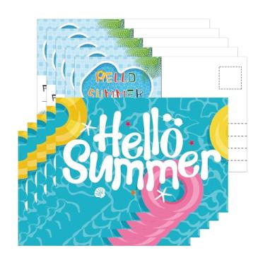 Imagem de Pop Resin Pacote com 50 cartões postais olá verão piscina cartões de notas de verão 10 x 15 cm praia melancia sorvete abacaxi presentes cartões postais para decoração de festa tropical Havaí (cor 2)