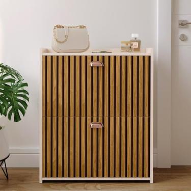 Imagem de Sapateira Banquinho 21 Pares Sapato Organizadora Prateleira Gaveta Basculante Hall De Entrada(Closet Ripado Off)