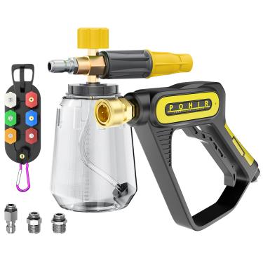 Imagem de POHIR Pistola de lavadora de pressão de 5000 PSI com canhão de espuma, pistola de lavagem elétrica de lança de espuma de neve, conector rápido de 1/4 polegada com pontas de bocal (canhão de espuma +