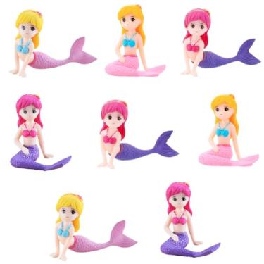 Imagem de 8 peças sereia, miniatura, estatuetas sereia, coleção de bonecas playset, boneca, bolo, aniversário, faça você mesmo, decoração de bolo, artigos para festa de casamento