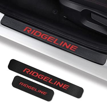 Imagem de Protetor de peitoril da porta de carro 4 peças para Honda Ridgeline acessórios adequados para Ridgeline 2005-2021, adesivo de peitoril da porta de couro de fibra de carbono, protetor de entrada automotivo refletivo da porta, placa de decoração do peitoril da porta