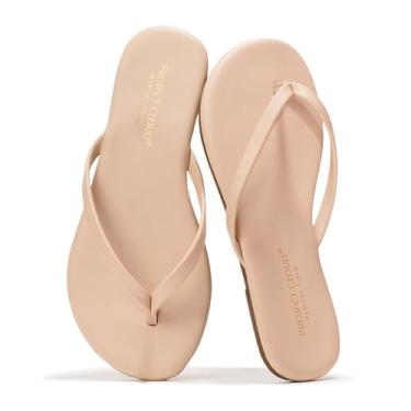 Imagem de Project Cloud Chinelo feminino 2025 – Sandálias rasteiras femininas de espuma viscoelástica 2025 – Sandálias leves de couro vegano para verão e praia essenciais (pequenas bases), Osso, 5 Big Kid