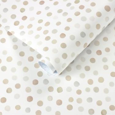 Imagem de Dimoon Papel de parede de 43 x 190 cm, papel de parede boho bege para contato natural, moderno, com bolinhas, papel de parede branco, removível, banheiro, cozinha, autoadesivo, rolo de vinil amigável