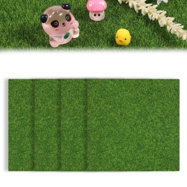 Imagem de BOHUIZ 4 pacotes de grama artificial, grama falsa de 15 x 15 cm para artesanato, miniatura, gramíneas de jardim de fadas, tapete de gramíneas verdes, artesanato para enfeites de casa de bonecas DIY