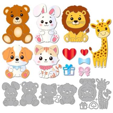 Imagem de MAYJOYDIY Molde de corte de metal de animal fofo, coelho, filhote, urso, gato, cachorro, estampagem, leão, girafa, aço carbono, estêncil, para fazer cartões, álbum de recortes, manual, decoração de