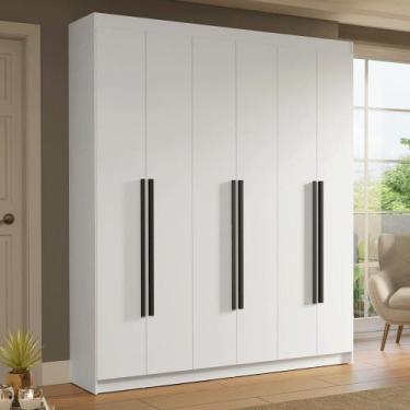Imagem de Guarda-Roupa Casal 6 Portas Batentes Branco/Branco/Preto Saturno Mades