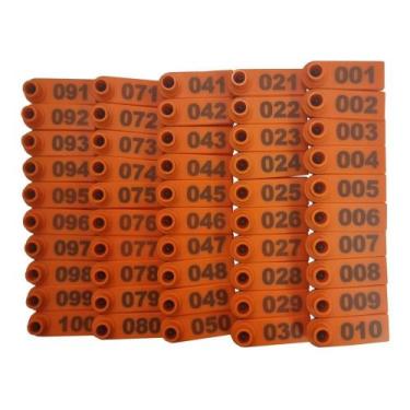 Imagem de Kit 100 Brinco Bovino Para Gado Numerado 101 a 200 Laranja - Charbs