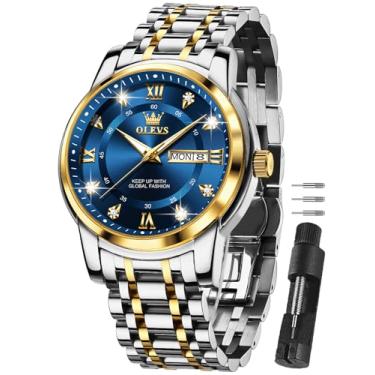 Imagem de OLEVS Relógios Masculinos, Relógio de Rosto Grande para Homens, Aço Inoxidável, Diamante, Analógico de Quartzo, Data, Água 30M