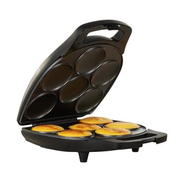 Imagem de Holstein Housewares Máquina antiaderente multialimentável com 6 seções – Arepas, mini panquecas, corncakes e muito mais, 6 peças, preto fosco