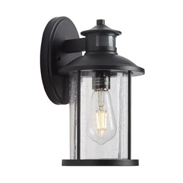 Imagem de MICSIU Luminária De Parede Externa Com Sensor Movimento 11,5", Do Anoitecer Ao Amanhecer, Vidro Transparente, Preto Fosco, Para Casa, Varanda, Garagem, Passarela