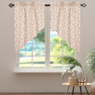 Imagem de Bentrilisa 2 peças de cortinas florais com filtragem de luz, 91 cm de comprimento, bolso de haste, meia pequena, cortinas de janela de café vintage flor swag valance cortina de cozinha