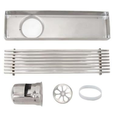 Imagem de Dreno linear Dreno de aço inoxidável retângulo de chuveiro dreno do piso com grade de 20 cm de comprimento de 5,5 cm de largura para banheiro o banho prevê um mau cheiro (Dreno lateral)