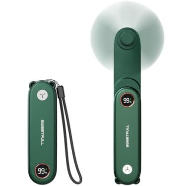 Imagem de SWEETFULL Mini ventilador portátil portátil com tela de LED, ventilador portátil dobrável 3 em 1 USB recarregável e lanterna para viagens, cílios de cílios, bolso pequeno fofo para mulheres, meninas
