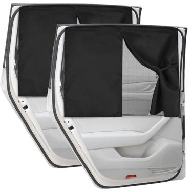 Imagem de Hapforever 2 peças de persianas de janela de carro, para-sol magnético universal para janelas laterais, capas de proteção solar para automóveis de camada dupla, cortinas blackout para bloqueio de