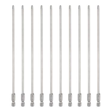Imagem de HARFINGTON 10 peças de chave de fenda Phillips número 2 PH2 haste sextavada de 1/10.2 cm 8" (200 mm) de comprimento 0,4 cm broca magnética de cabeça cruzada S2 broca de aço industrial para ferramentas