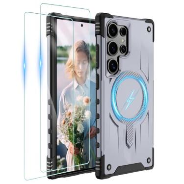 Imagem de Gritup Capa para Samsung Galaxy-S24-Ultra-Case com Magsafe, 2× protetor de tela, S24 Ultra Magnetic Capa protetora anti-impressão digital de grau militar à prova de choque para Galaxy S24 Ultra, cinza