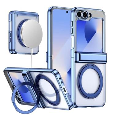 Imagem de Capa protetora com suporte giratório magnético galvanizado para Samsung Galaxy Z Flip 6 5 4 3 Flip6 Flip5 Flip4 5g (para Samsung Galaxy Z Flip4/azul)