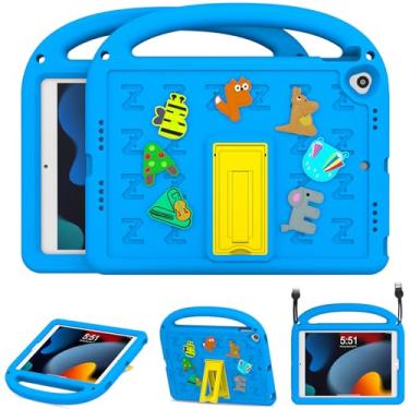 Imagem de AGROMI Capa infantil para iPad 9ª/8ª/7ª geração, 10,2 polegadas 2021/2020/2019, com alça antiderrapante embutida/suporte dobrável/alça de ombro, capa protetora à prova de choque infantil para iPad