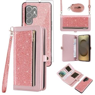 Imagem de Asuwish Capa de celular para Samsung Galaxy S25 Ultra 5G carteira com zíper capa celular com alça protetora de tela Bling Glitter Flip compartimento para cartão S25Ultra 25S S 25 25Ultra 6,9 2025
