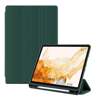 Imagem de Capa Tablet flip para Samsung Galaxy Tab S8 with S Pen SMX706 X700 Smart pen 11 polegadas resistente aveludada compatimento para caneta Case capinha Anti Impacto Suporte Pencil - Alamo (verde)