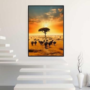 Imagem de Quadro com Moldura Paisagem Africana Savana Por do Sol Decorativo Grande Sala Quarto Hall