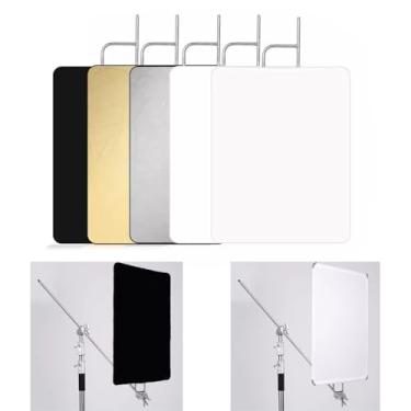 Imagem de YUOCU Kit de painel refletor de luz de 90 x 120 cm, difusor de iluminação 5 em 1 translúcido/ouro/prata/preto/branco, moldura dobrável de aço inoxidável para fotografia de retrato de estúdio