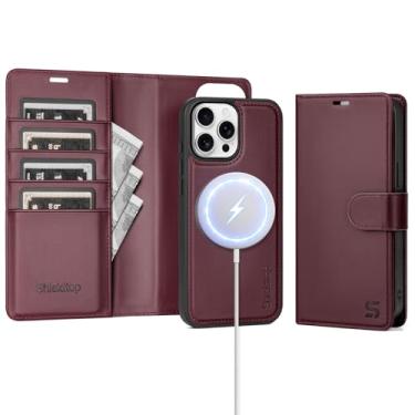Imagem de Shieldtop Compatível com Magsafe Magnetic 2 em 1 Capa carteira destacável para iPhone 13 Pro com compartimento para cartão de crédito, homens e mulheres, couro PU bloqueio RFID Flip Kickstand para