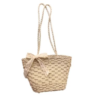 Imagem de Bolsa tiracolo feminina de renda com laço de palha feita à mão com laço em vime