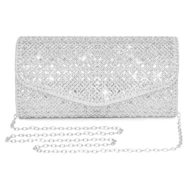 Imagem de BagHeiyy Bolsas clutch para mulheres, bolsa noturna de strass brilhante com corrente removível para casamento, festa, formatura e jantar, Prata