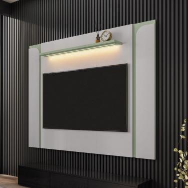 Imagem de Painel para TV Até 75 Polegadas Clark 1 Prateleira com Led Off White/Pistache - Pnr Móveis