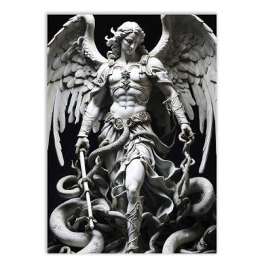 Imagem de Placa Decorativa Arcanjo Miguel Estatua Cobras Decoração Poster Quarto Sala
