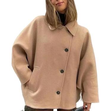 Imagem de Casaco De Lã Oversized Feminino Lapela único Breasted Lã Curta Casaco De Ervilha Na Moda Lã Solta Curto Trench Coats, 1, M