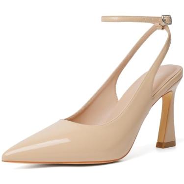 Imagem de Susanny Slingback bico fechado tira no tornozelo salto alto bico fino vestido confortável stiletto sexy fivela tiras sapatos elegantes para casamento festa nupcial trabalho, Nude., 35