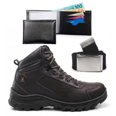 Imagem de Kit Bota Masculina Adventure Com Carteira Cinto Resistente Trilha Tracking Confortavel Solado Antiderrapante (Café, BR, Adulto, Numérico, 39)