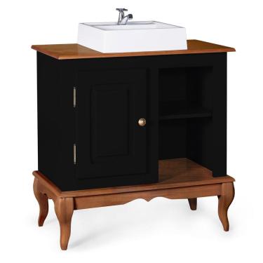 Imagem de Gabinete para Banheiro 1 Porta com Cuba Dália 3051 - Preto/Imbuia Glazer