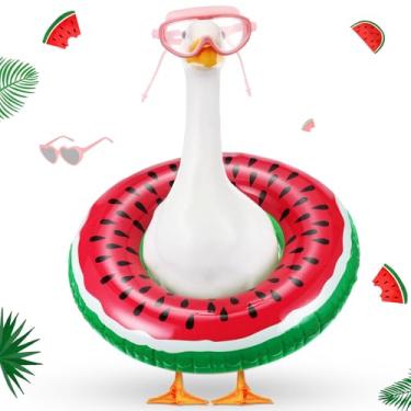 Imagem de Aliceset 2 peças de roupa havaiana de ganso para varanda de verão luau gramado pano de ganso fantasia boia de piscina óculos de natação pátio quintal ao ar livre (estilo melancia)