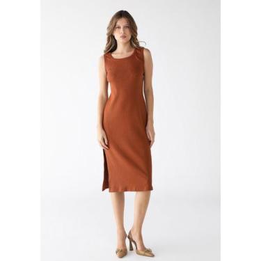 Imagem de Vestido Midi De Alça E Fenda Ribana Algodão Premium - Levosch, Caramel