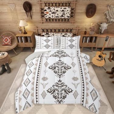 Imagem de Erosebridal Conjunto de cama casal boêmio asteca para casa, damasco ocidental, conjunto de edredom para adolescentes, meninos, homens e mulheres, edredom vintage barroco vitoriano, colcha geométrica
