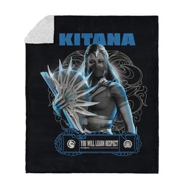 Imagem de Cobertor de lã de ovelha Mortal Kombat com toque de seda – Kitana Learn Respect, frente de lã ultramacia com costas de sherpa aconchegante, 127 x 152 cm