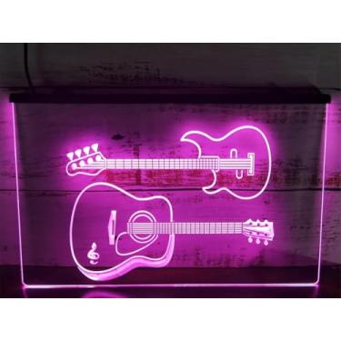 Imagem de Baixo Guitarra Led Sinal De Néon Loja De Instrumentos Musicais Decoração De Parede Rgb Escurecimento Remoto Usb Luzes De Néon Sinal Luminoso, 60x40cm