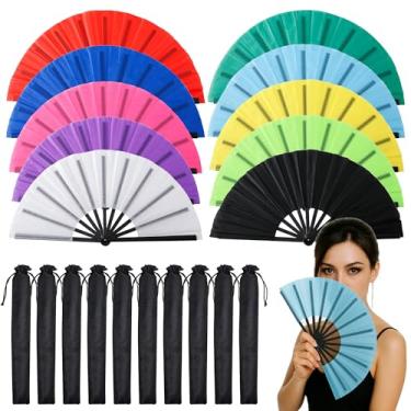 Imagem de 10 peças de leques grandes chineses dobráveis linha dança poping fãs seda mão clack Sensus Kung Fu Tai Chi Handheld Sensus para homens mulheres festival linha dança ou decoração de casa casamento com