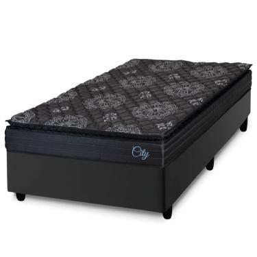 Imagem de Cama Box Solteiro Colchão Com Molas Ensacadas City Pillow Top 88x188x61cm Preto Hellen