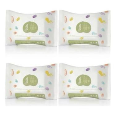 Imagem de 4 Kit Mamãe Bebe Lenços Umedecidos Pacote Com 16 Folhas - natura