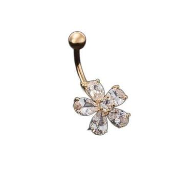 Imagem de Piercing De Umbigo Dourado Banhado A Ouro 18K Flor Zirconia - De Castr