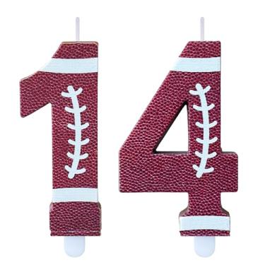 Imagem de CasaPopz Número de velas de aniversário de futebol para bolo, marrom, número 14, topo de bolo, topo de cupcake para decoração de festa de aniversário, suprimentos de lembrancinhas