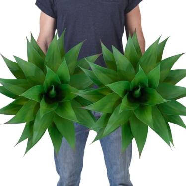 Imagem de Pacote com 2 plantas falsas, plantas artificiais de agave, grandes resistentes a UV, para decoração interna e externa, plantas tropicais, suculentas, vegetação, decoração interna, 29 lâminas (verde